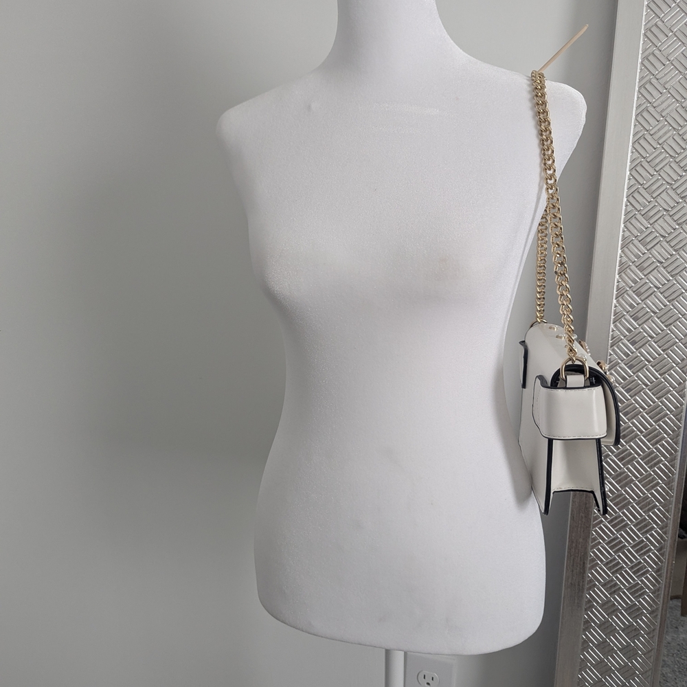 Elegant White Studded Bag with Gold Chain - Picture 5 of 16